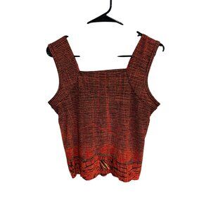 Vintage Womens Red & Black Textured Sleeveless Square Neck Top Retro Chic